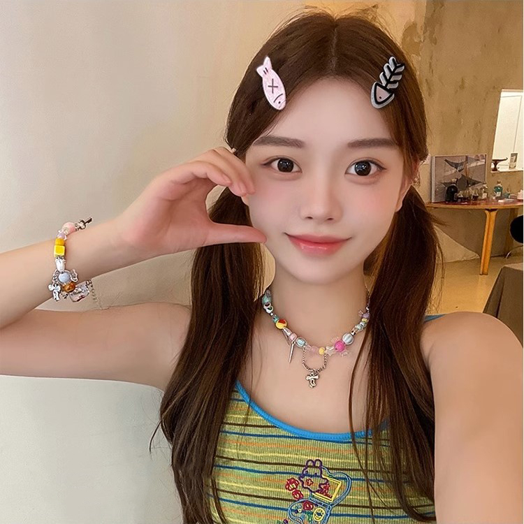 Kẹp Tóc acrylic Hình Xương Cá Nhỏ Hoạt Hình Thời Trang Hàn Quốc Cho Nữ Y2K