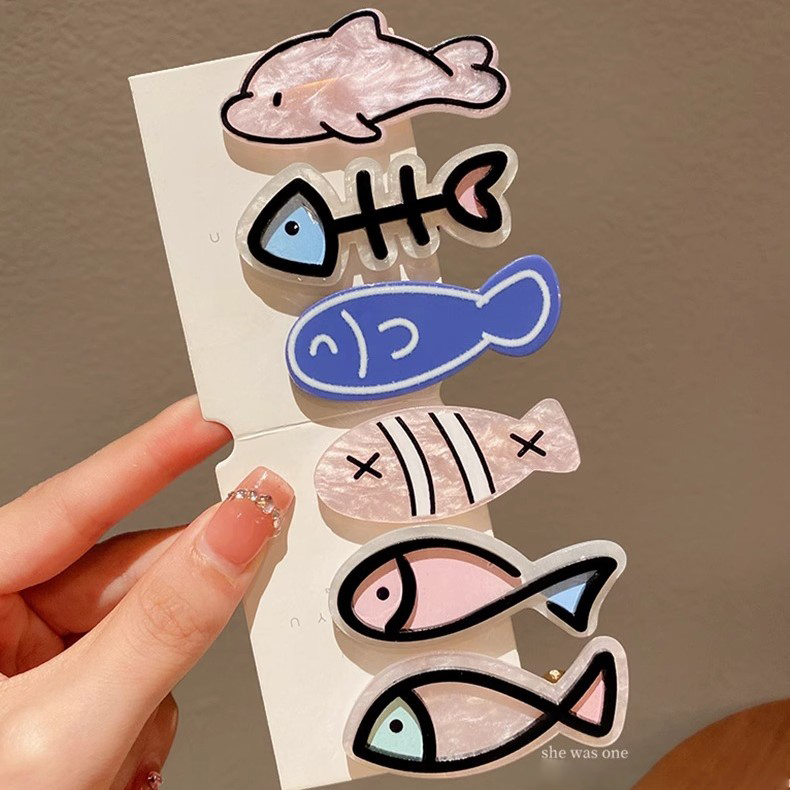 Kẹp Tóc acrylic Hình Xương Cá Nhỏ Hoạt Hình Thời Trang Hàn Quốc Cho Nữ Y2K