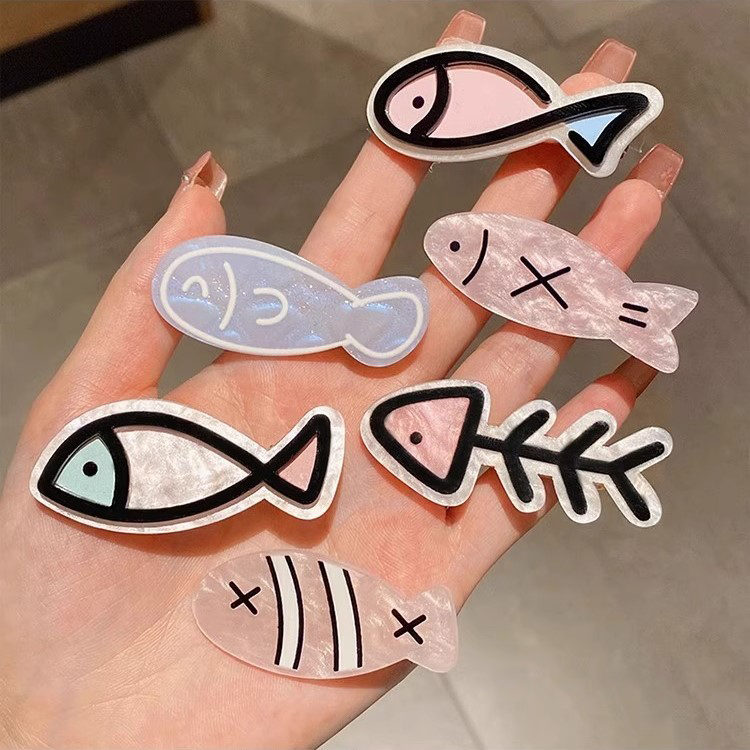 Kẹp Tóc acrylic Hình Xương Cá Nhỏ Hoạt Hình Thời Trang Hàn Quốc Cho Nữ Y2K