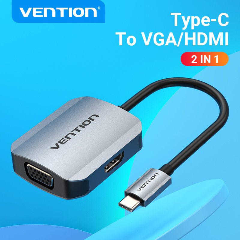 Bộ chuyển đổi Vention cổng USB C sang HDMI/VGA 2 trong 1 4K/1080P từ điện thoại sang TV/màn hình chiếu 34AWG/26AWG