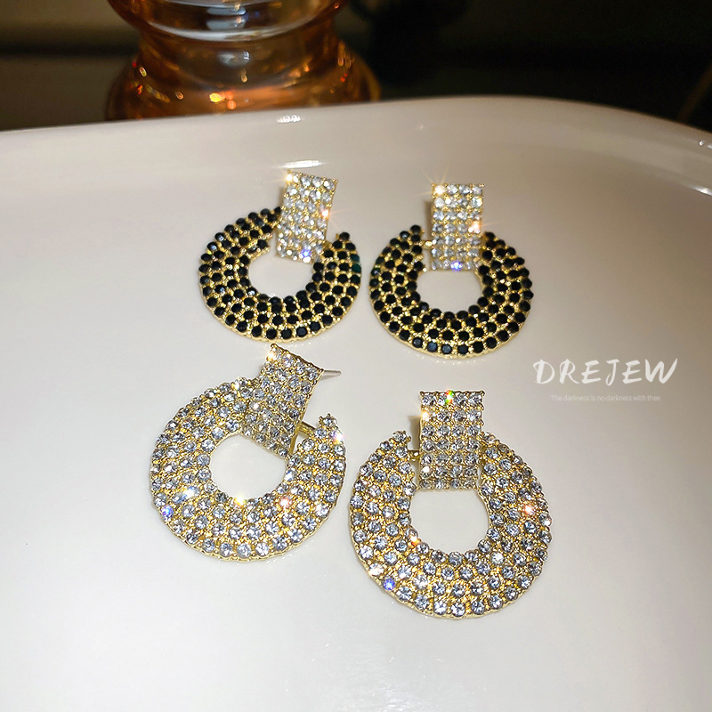 Bông Tai Mạ Bạc 925 Hình Tròn Đính Kim Cương Sang Trọng Không Gây Dị Ứng