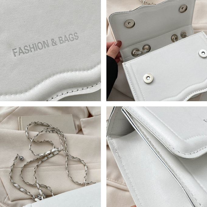 Túi đeo chéo da vuông đẹp túi xách nữ dây xích nhỏ trắng thời trang mới túi đeo vai Da PU Navy Black Plain PU Leather