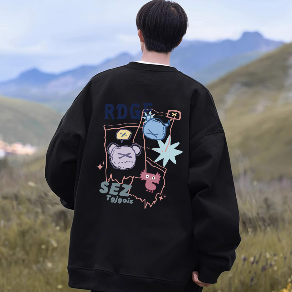 Áo sweater nam đen BEEYANBUY áo nỉ tay dài thời trang in hình đẹp unisex 100% cotton-Y0387