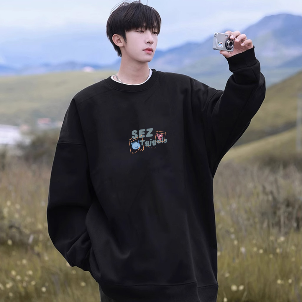 Áo sweater nam đen BEEYANBUY áo nỉ tay dài thời trang in hình đẹp unisex 100% cotton-Y0387