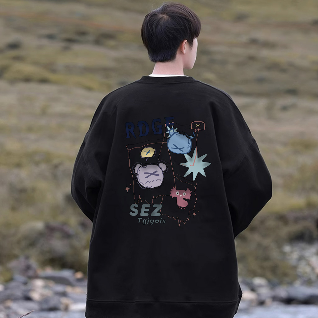 Áo sweater nam đen BEEYANBUY áo nỉ tay dài thời trang in hình đẹp unisex 100% cotton-Y0387