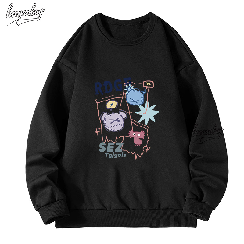 Áo sweater nam đen BEEYANBUY áo nỉ tay dài thời trang in hình đẹp unisex 100% cotton-Y0387