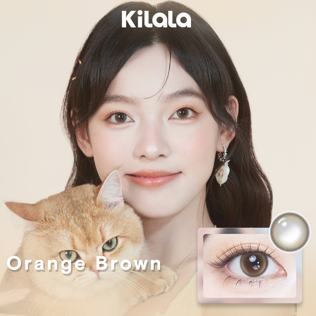 Kính áp tròng Kilala màu nâu Orange Brown DIA 14.2mm và màu xám Felinae Grey DIA 14.5mm lens cận 1 ngày có độ (0-8) 2 chiếc