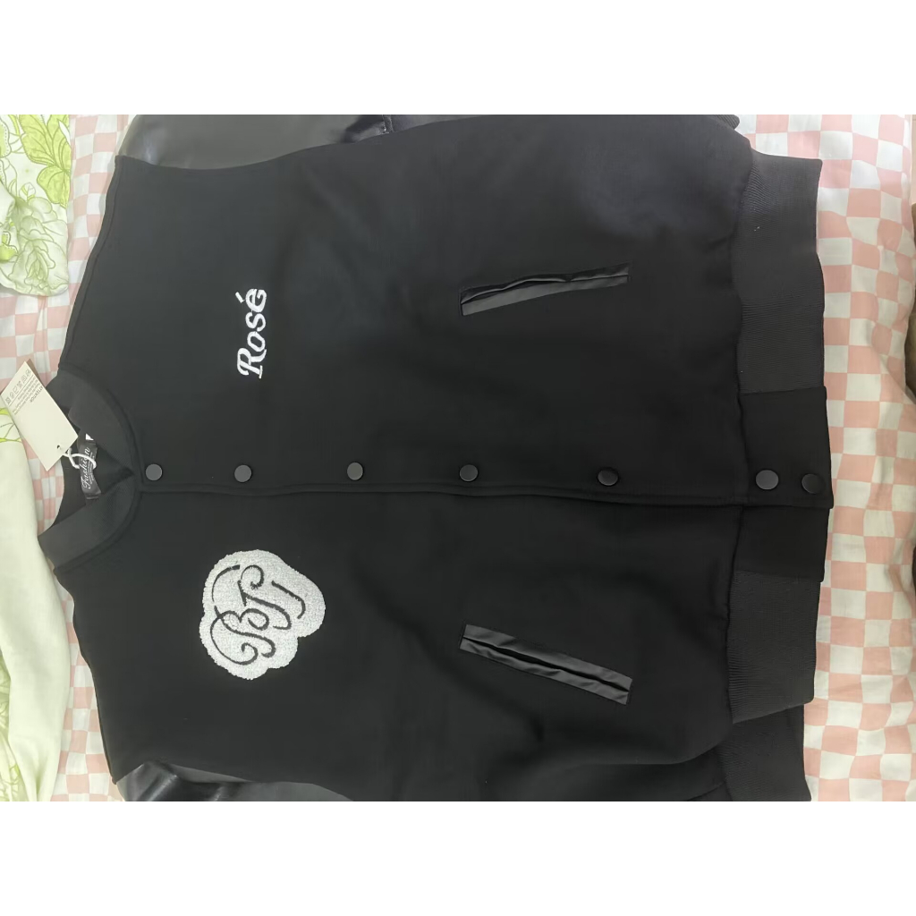 Áo Khoác bomber Da pu Tay Dài Dáng Rộng In Hình blackpink jennie rose Kiểu retro Mỹ