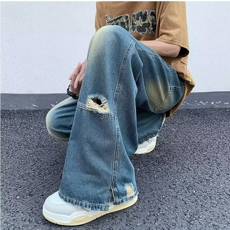 Quần Jean Ống Rộng Xẻ Tà Bên Hông Thời Trang Mùa Hè Mới 2023