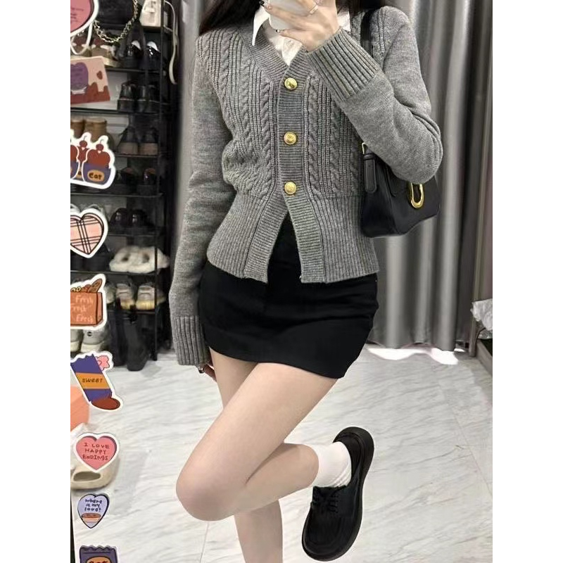 HANLU Áo Khoác Dệt Kim Dài Tay Phong Cách Mới Cho Nữ