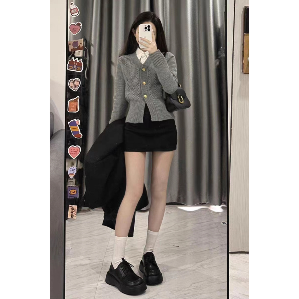 HANLU Áo Khoác Dệt Kim Dài Tay Phong Cách Mới Cho Nữ