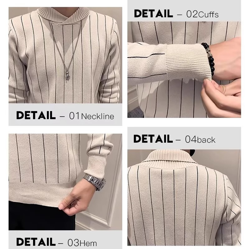 Áo sweater Dệt Kim Cổ Bẻ Kẻ Sọc Ngang Độc Đáo Cho Nam