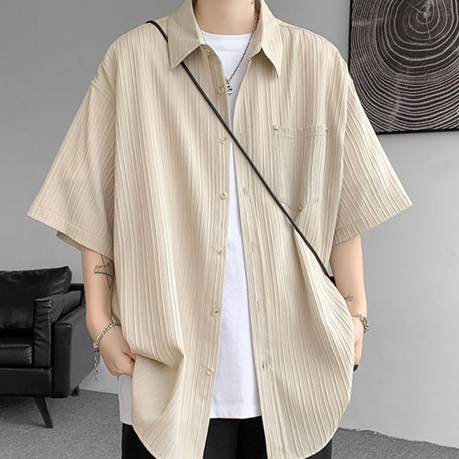 Áo sơ mi nam BEFOYI tay ngắn cổ bẻ màu trắng phong cách Hàn Quốc size M-XXL SLC129