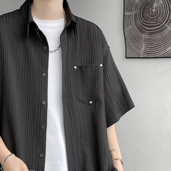 Áo sơ mi nam BEFOYI tay ngắn cổ bẻ màu trắng phong cách Hàn Quốc size M-XXL SLC129