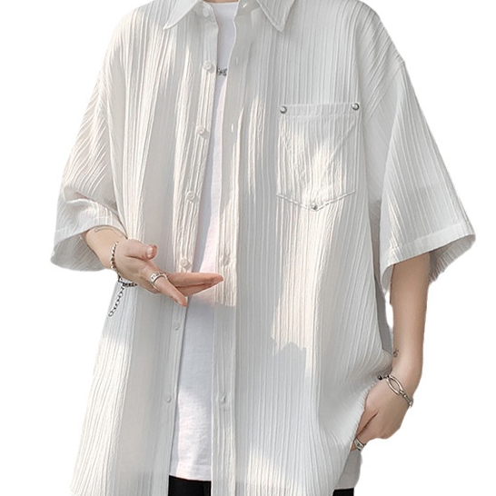 Áo sơ mi nam BEFOYI tay ngắn cổ bẻ màu trắng phong cách Hàn Quốc size M-XXL SLC129