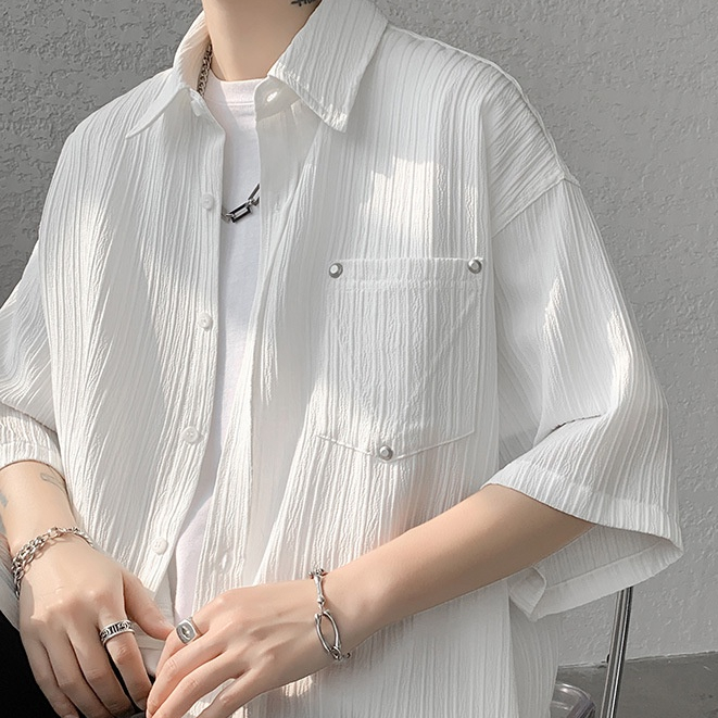 Áo sơ mi nam BEFOYI tay ngắn cổ bẻ màu trắng phong cách Hàn Quốc size M-XXL SLC129