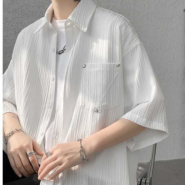 Áo sơ mi nam BEFOYI tay ngắn cổ bẻ màu trắng phong cách Hàn Quốc size M-XXL SLC129