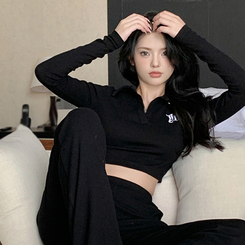 Áo Croptop Tay Dài Màu Sắc Đơn Giản Cho Nữ