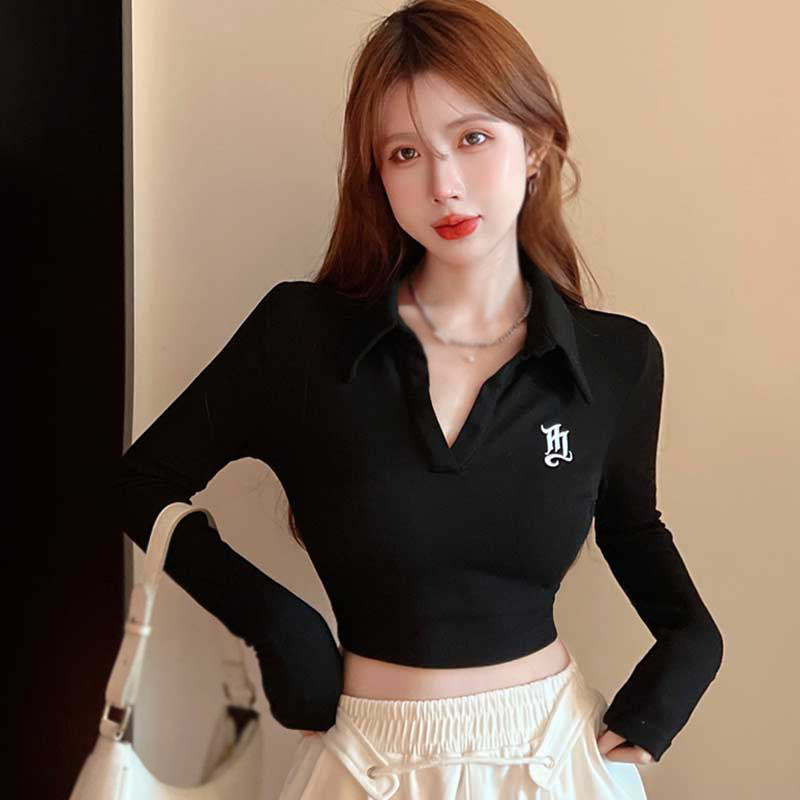 Áo Croptop Tay Dài Màu Sắc Đơn Giản Cho Nữ