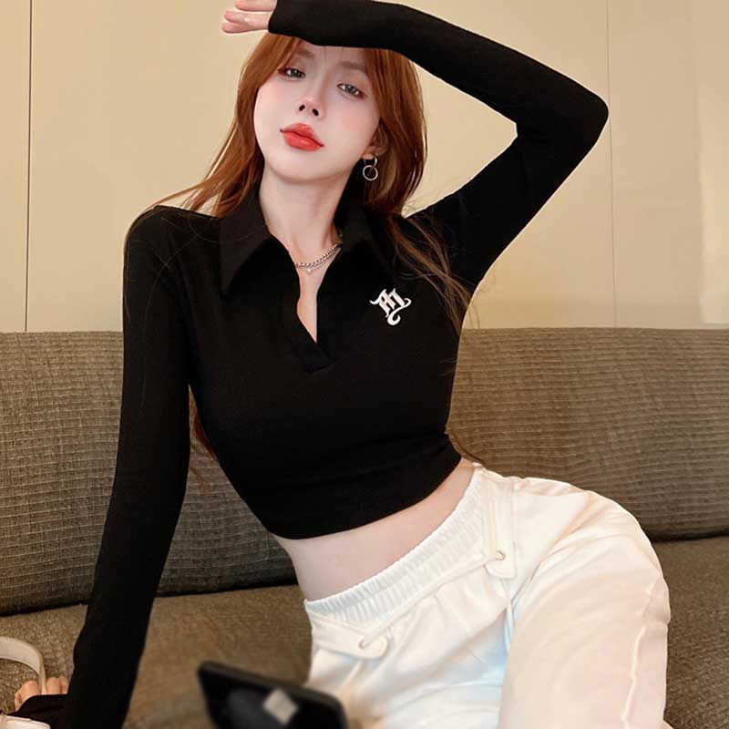 Áo Croptop Tay Dài Màu Sắc Đơn Giản Cho Nữ