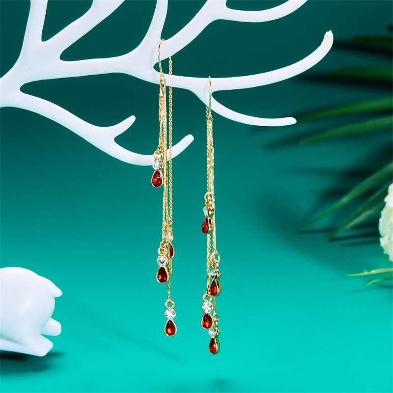 Thời Trang Hoa Tai Dáng Dài Đính Đá Nhiều Màu Sắc Cho Nữ