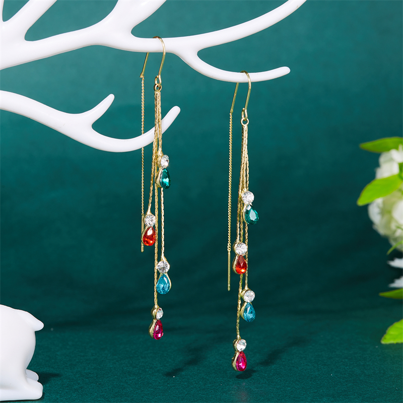 Thời Trang Hoa Tai Dáng Dài Đính Đá Nhiều Màu Sắc Cho Nữ