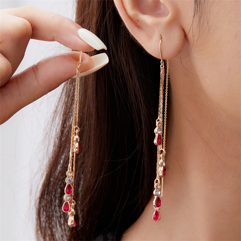 Thời Trang Hoa Tai Dáng Dài Đính Đá Nhiều Màu Sắc Cho Nữ