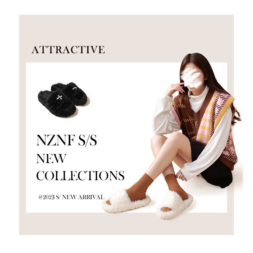 Dép Bông Đế Phẳng Hở Ngón Phối Màu Sắc Tương Phản Thời Trang Thu Đông Phong Cách Ulzzang Mới