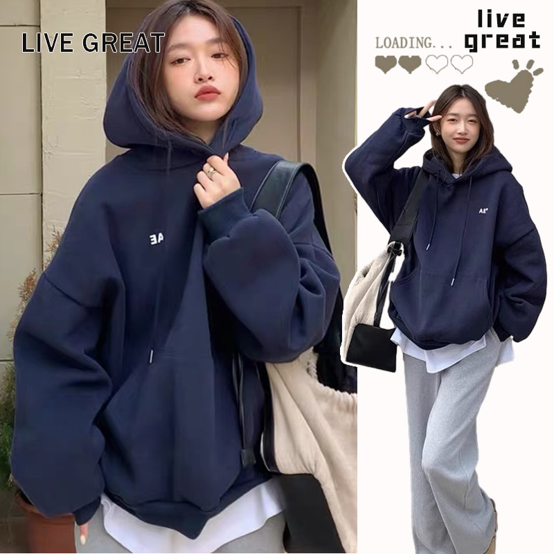 Áo hoodie nữ LIVE GREAT in chữ phong cách Hàn Quốc