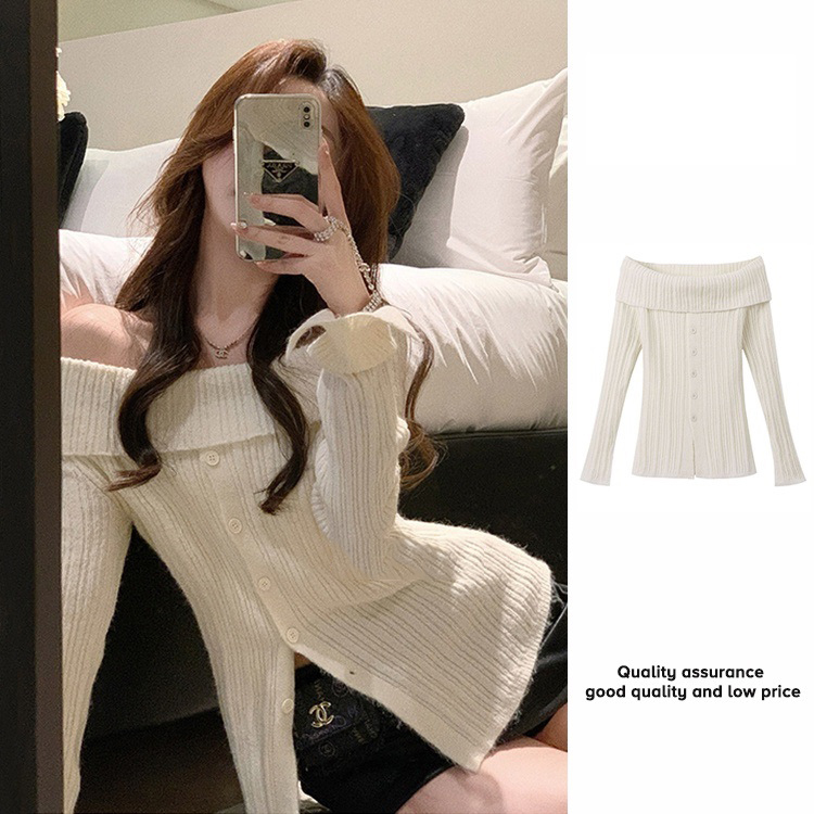 Áo Sweater dệt kim tay dài trễ vai phong cách Hàn Quốc cho nữ