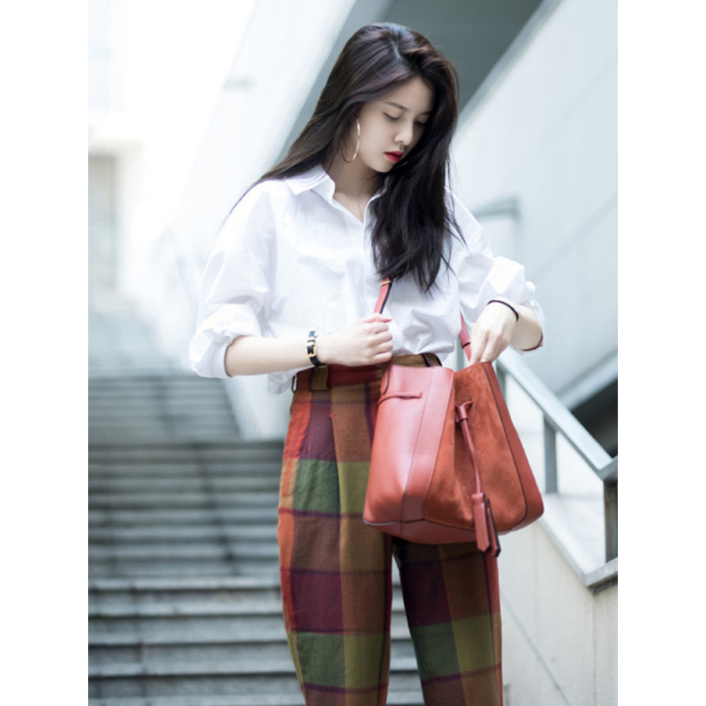 Xiaozhainv Áo Sơ Mi Nữ Tay Dài Dáng Rộng Phong Cách Hàn Quốc Thời Trang