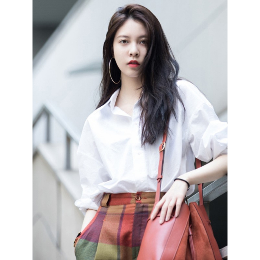 Xiaozhainv Áo Sơ Mi Nữ Tay Dài Dáng Rộng Phong Cách Hàn Quốc Thời Trang