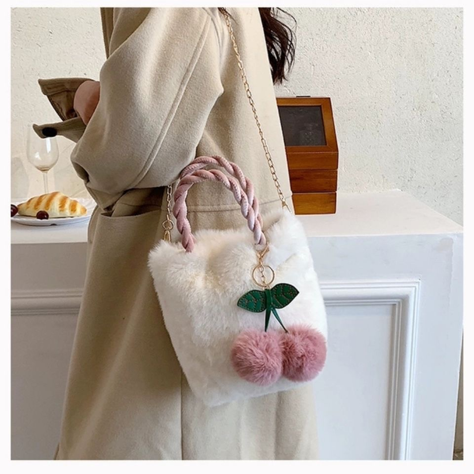 Túi Xách Đeo Vai Phủ Bông Hình cherry Thời Trang Sang Trọng Dành Cho Nữ