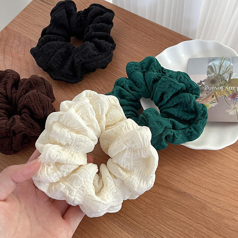 🎀 yakult 🎀dây buộc tóc phụ kiện tóc scrunchies cột tóc Dây Buộc Tóc Màu Kem Cỡ Lớn Thiết Kế Xếp Ly Đơn Giản Thời Trang Mới