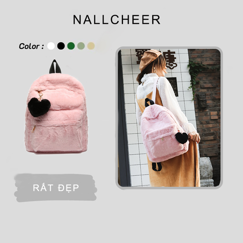 Nallcheer Ba Lô Hình Trái Tim Nhồi Bông Phong Cách Nhật Bản Xinh Xắn Cho Nữ