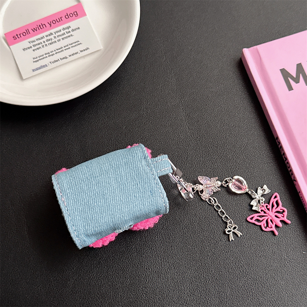 Vỏ Bảo Vệ Hộp Sạc Tai Nghe airpods pro airpods 1 / 2 / 3 Bằng denim Thêu Hình Bướm Ốp