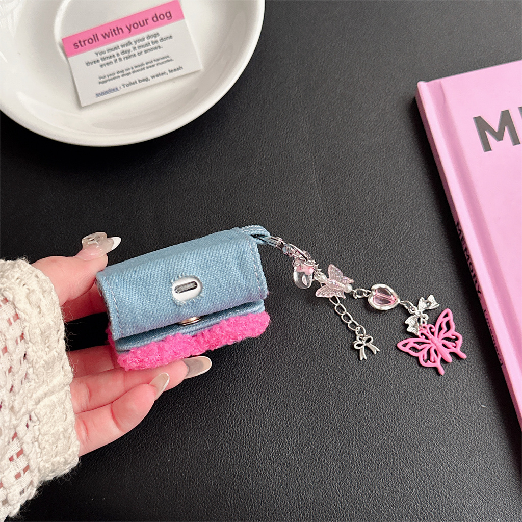 Vỏ Bảo Vệ Hộp Sạc Tai Nghe airpods pro airpods 1 / 2 / 3 Bằng denim Thêu Hình Bướm Ốp