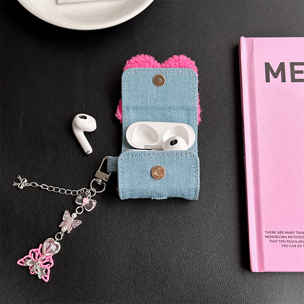 Vỏ Bảo Vệ Hộp Sạc Tai Nghe airpods pro airpods 1 / 2 / 3 Bằng denim Thêu Hình Bướm Ốp