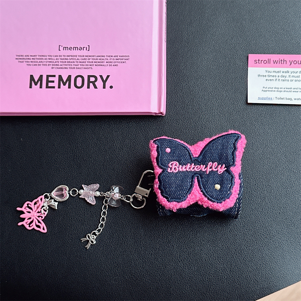 Vỏ Bảo Vệ Hộp Sạc Tai Nghe airpods pro airpods 1 / 2 / 3 Bằng denim Thêu Hình Bướm Ốp