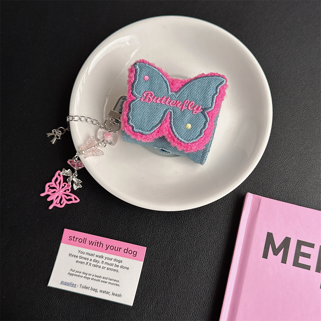 Vỏ Bảo Vệ Hộp Sạc Tai Nghe airpods pro airpods 1 / 2 / 3 Bằng denim Thêu Hình Bướm Ốp