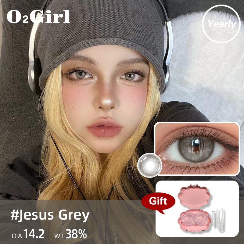 O2giày  2 Cái power  Thấu Kính Mắt Mềm Tự Nhiên Màu Xám Sử Dụng Năm 14.2-14.5mm