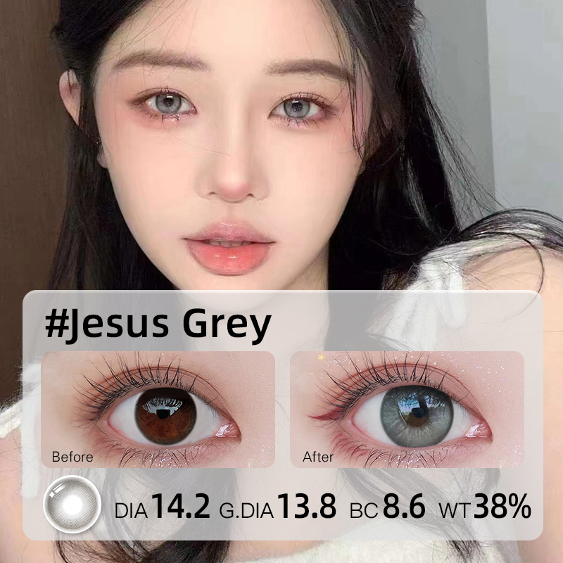 O2giày  2 Cái power  Thấu Kính Mắt Mềm Tự Nhiên Màu Xám Sử Dụng Năm 14.2-14.5mm