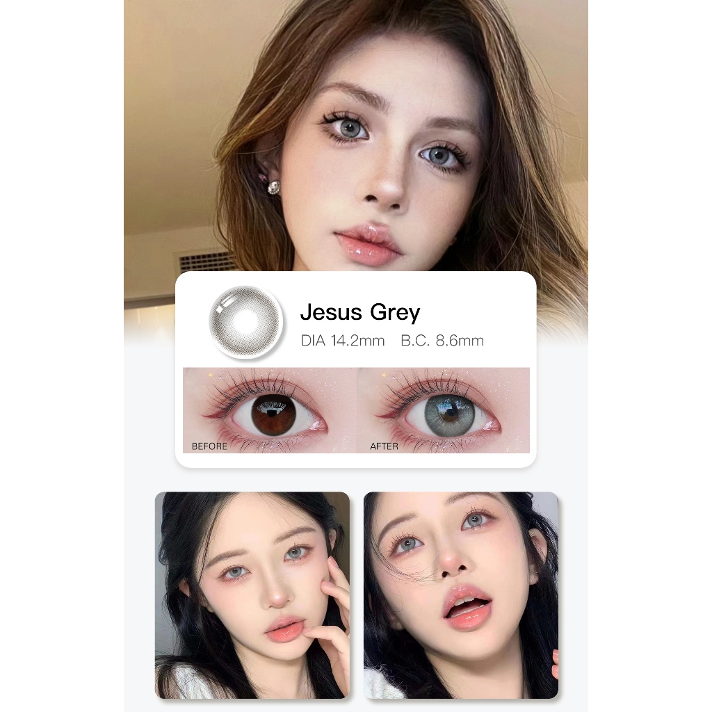 O2giày  2 Cái power  Thấu Kính Mắt Mềm Tự Nhiên Màu Xám Sử Dụng Năm 14.2-14.5mm