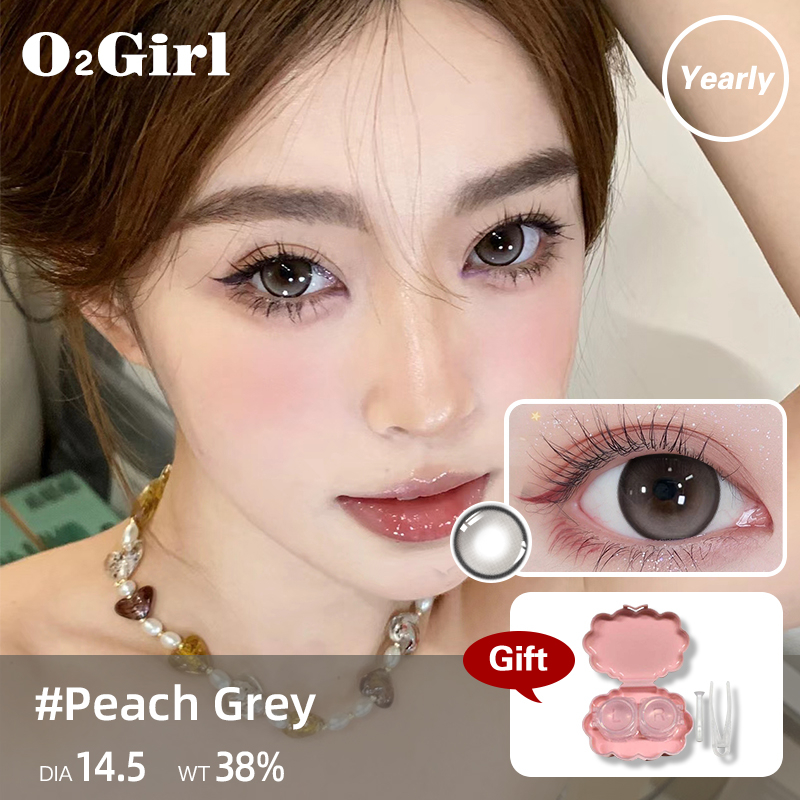 O2giày  2 Cái power  Thấu Kính Mắt Mềm Tự Nhiên Màu Xám Sử Dụng Năm 14.2-14.5mm