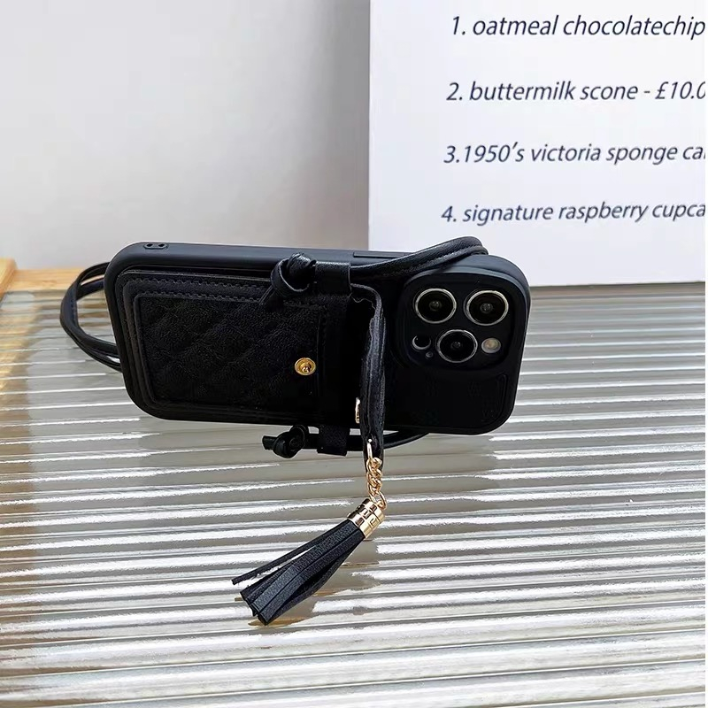 Bao Da Điện Thoại Dạng Ví Đính Kim Cương Nhỏ Phối Dây Tua Rua Cho iphone 15 15promax 14 14pro 14promax 14plus 13 pro max 11 iphone Ốp