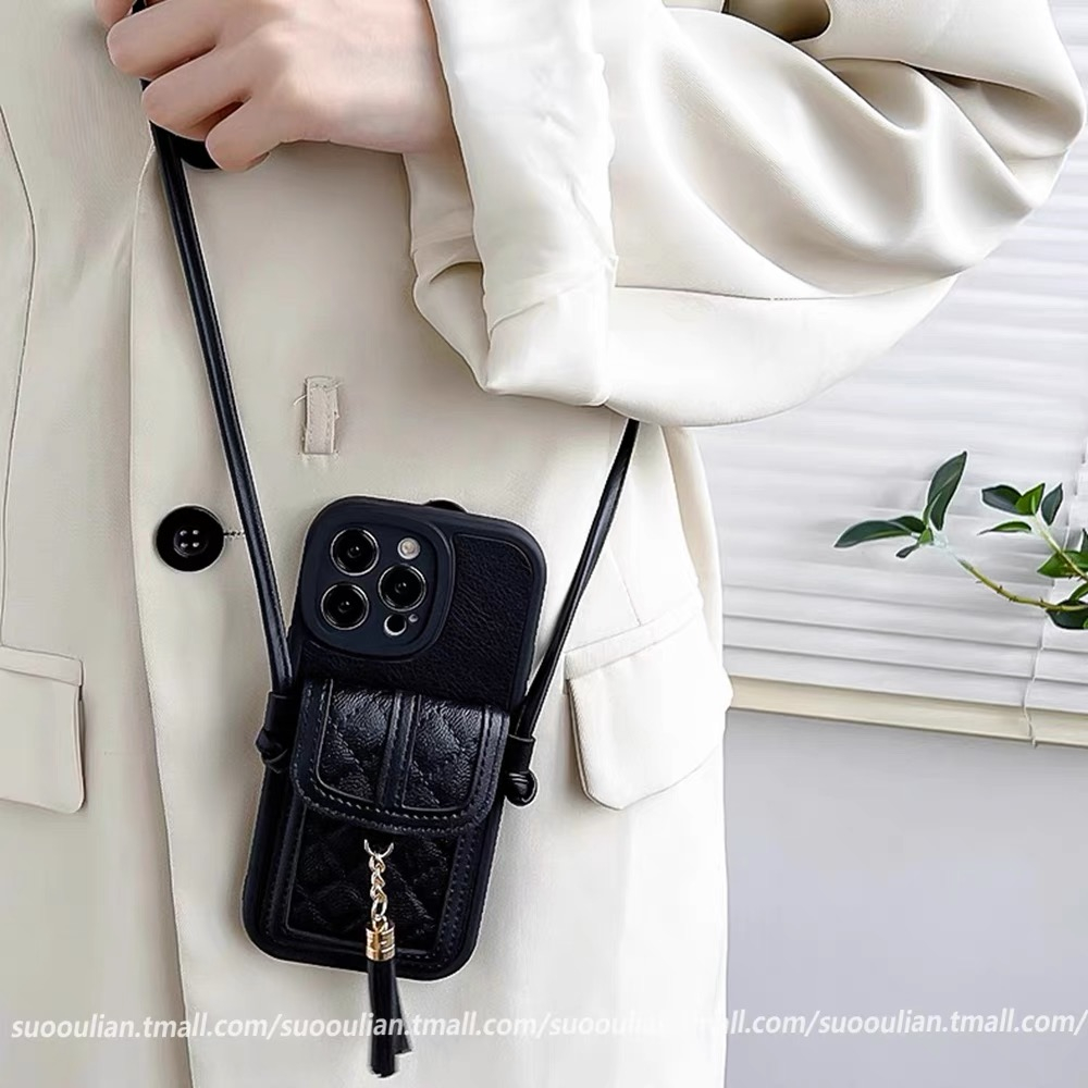 Bao Da Điện Thoại Dạng Ví Đính Kim Cương Nhỏ Phối Dây Tua Rua Cho iphone 15 15promax 14 14pro 14promax 14plus 13 pro max 11 iphone Ốp