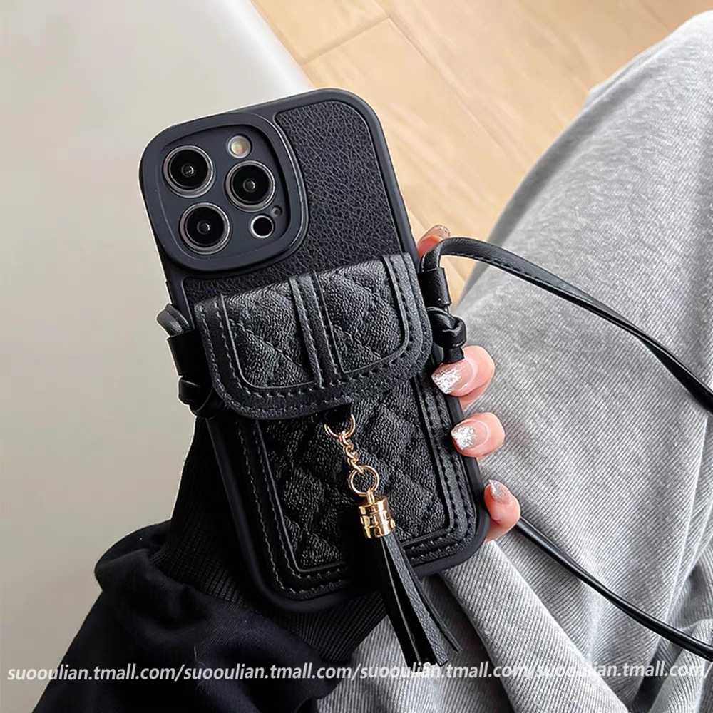 Bao Da Điện Thoại Dạng Ví Đính Kim Cương Nhỏ Phối Dây Tua Rua Cho iphone 15 15promax 14 14pro 14promax 14plus 13 pro max 11 iphone Ốp