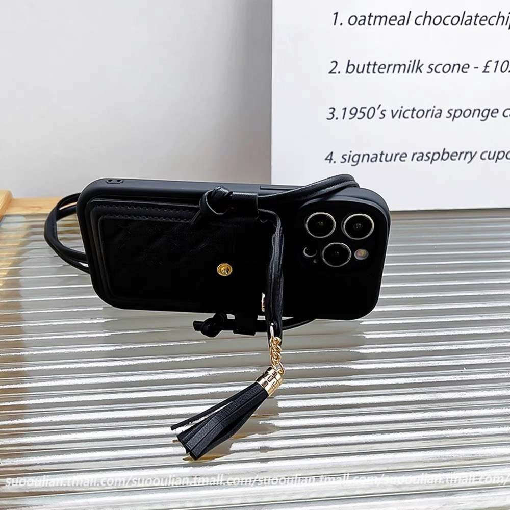 Bao Da Điện Thoại Dạng Ví Đính Kim Cương Nhỏ Phối Dây Tua Rua Cho iphone 15 15promax 14 14pro 14promax 14plus 13 pro max 11 iphone Ốp