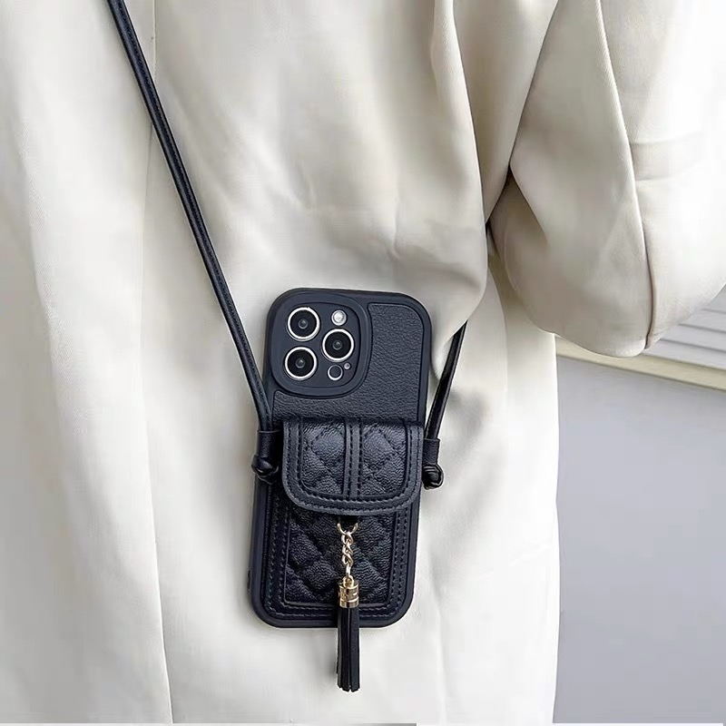 Bao Da Điện Thoại Dạng Ví Đính Kim Cương Nhỏ Phối Dây Tua Rua Cho iphone 15 15promax 14 14pro 14promax 14plus 13 pro max 11 iphone Ốp