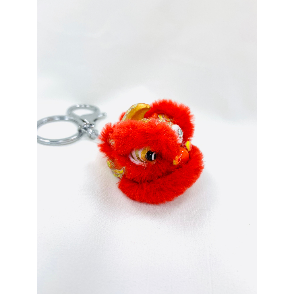 毛毛-红色 Móc Khóa resin Hình Sư Tử Nhảy Múa Thời Trang